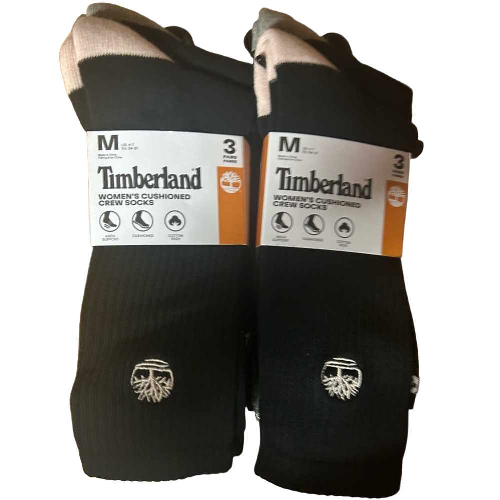 Timberland Woman’s Black Crew Socks 6 Pairs Size Medium 4-7